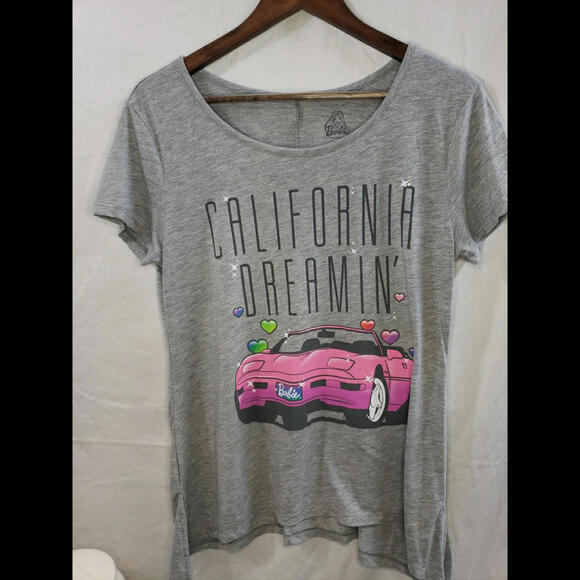 Barbie T Shirt California Dreamin Large Heather Gray Tunic Longer On Split Sides - Picture 1 of 6